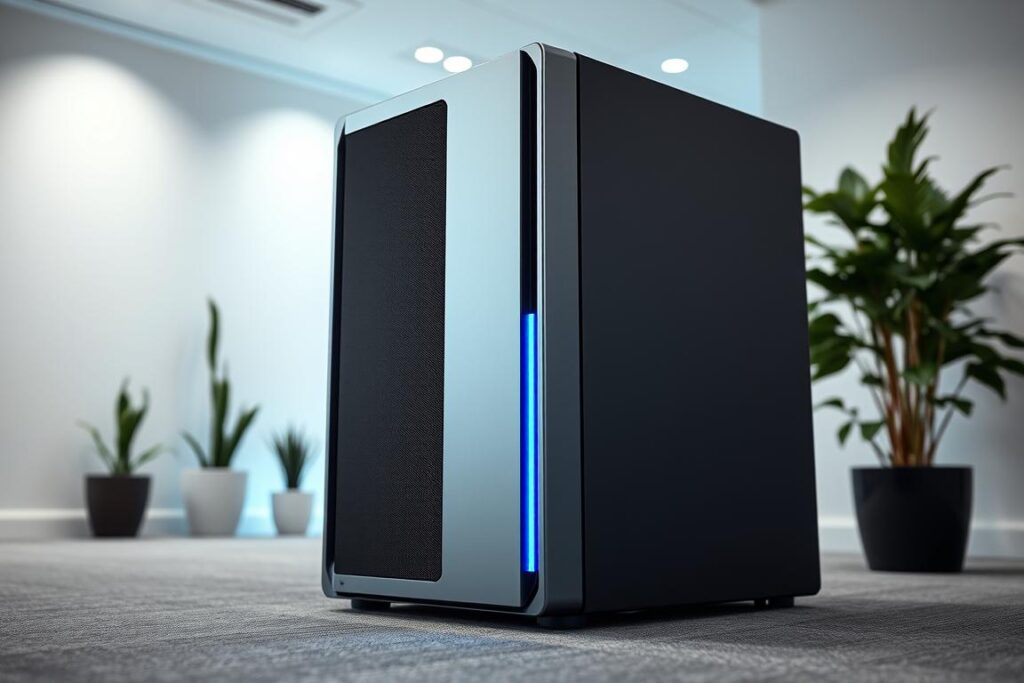 A modern Windows Server computer, positioned prominently in the center of the frame, with a sleek and professional design. The server's silver chassis is accented by subtle blue lighting, creating a cool and technological atmosphere. The background is a minimalist office setting, with clean white walls and a few potted plants, suggesting a corporate or enterprise environment. The lighting is soft and even, creating a sense of balance and order. The camera angle is slightly elevated, giving the viewer a sense of authority and importance associated with the Windows Server system. The overall tone is one of reliability, efficiency, and technical sophistication, well-suited to illustrate the "Spezialfälle unter Windows Server und StarMoney Business" section of the article. A modern Windows Server computer, positioned prominently in the center of the frame, with a sleek and professional design. The server's silver chassis is accented by subtle blue lighting, creating a cool and technological atmosphere. The background is a minimalist office setting, with clean white walls and a few potted plants, suggesting a corporate or enterprise environment. The lighting is soft and even, creating a sense of balance and order. The camera angle is slightly elevated, giving the viewer a sense of authority and importance associated with the Windows Server system. The overall tone is one of reliability, efficiency, and technical sophistication, well-suited to illustrate the "Spezialfälle unter Windows Server und StarMoney Business" section of the article.