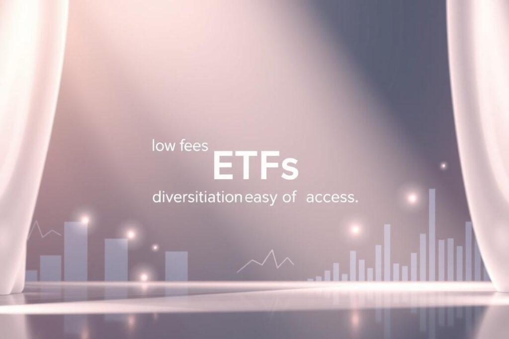 A serene and insightful illustration of the key benefits of ETFs. In the foreground, a sleek, minimalist graphic visualizes the core advantages: low fees, diversification, and ease of access. Framed by soft, ethereal light, these elements float against a backdrop of stylized financial charts and graphs, conveying the analytical rigor and data-driven nature of ETFs. The overall composition strikes a balance between simplicity and sophistication, inviting the viewer to appreciate the elegance and utility of these powerful investment tools. A serene and insightful illustration of the key benefits of ETFs. In the foreground, a sleek, minimalist graphic visualizes the core advantages: low fees, diversification, and ease of access. Framed by soft, ethereal light, these elements float against a backdrop of stylized financial charts and graphs, conveying the analytical rigor and data-driven nature of ETFs. The overall composition strikes a balance between simplicity and sophistication, inviting the viewer to appreciate the elegance and utility of these powerful investment tools.