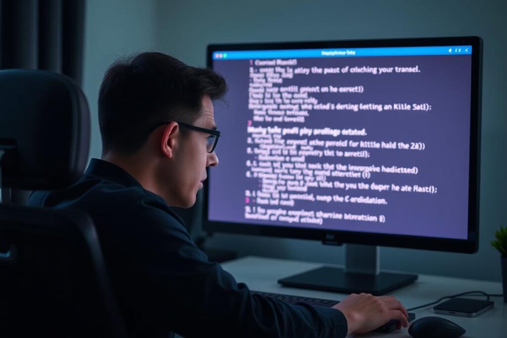 Ein Bild von einem frustrierten Nutzer vor einem Computer mit einer Fehlermeldung auf dem Bildschirm